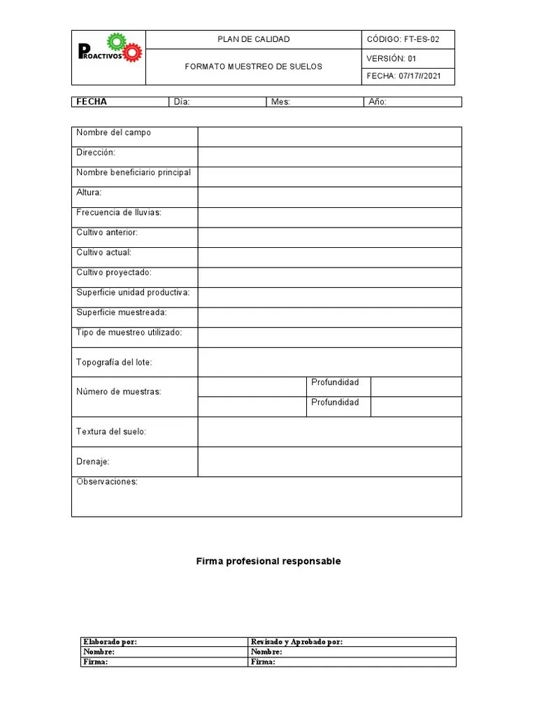 Ft-Es-02 Formato Muestreo De Suelos | PDF