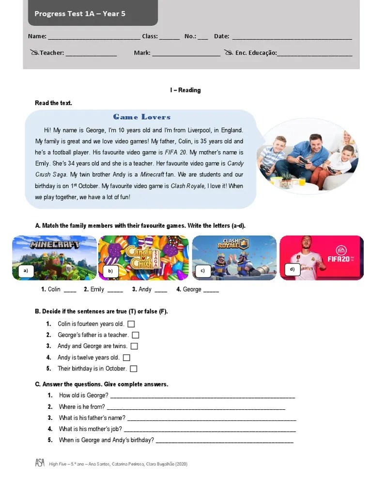 Progress Listening Test 01 Year5 2020 21 | PDF