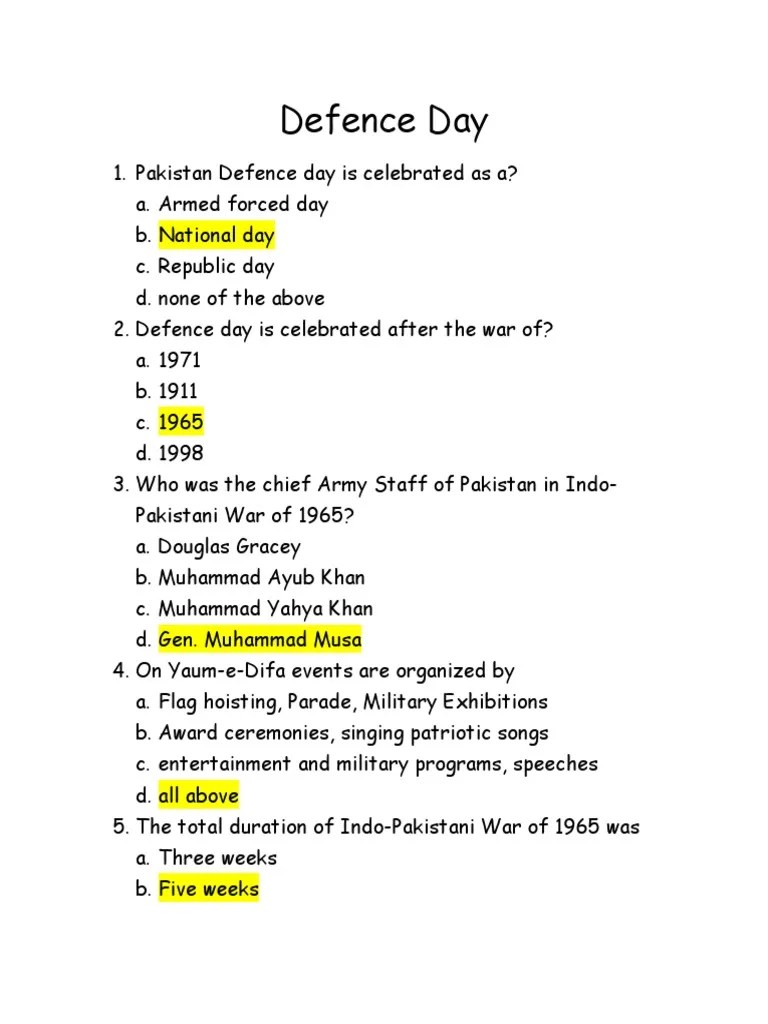 Defence Day-Quiz Answers | PDF