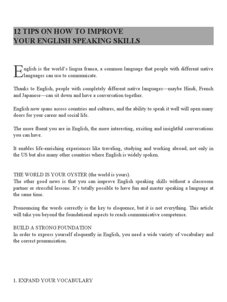 Tips To Develop Speaking Skills | PDF | English Language | Vocabulary