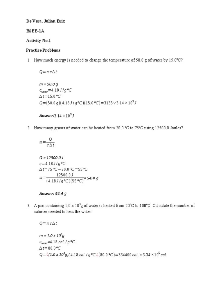 Calorimetry Practice Problem (Answer Solution) De Vera | Download Free ...