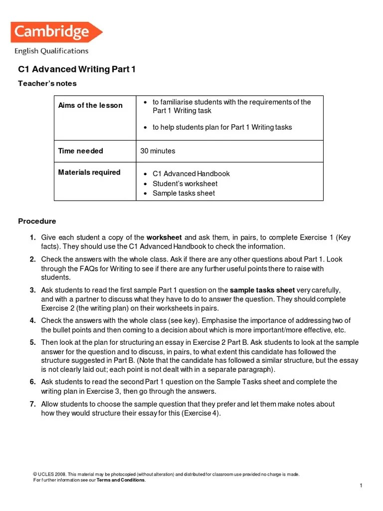 Cambridge English C1 Advanced Writing Part 1 | PDF | Essays | Worksheet