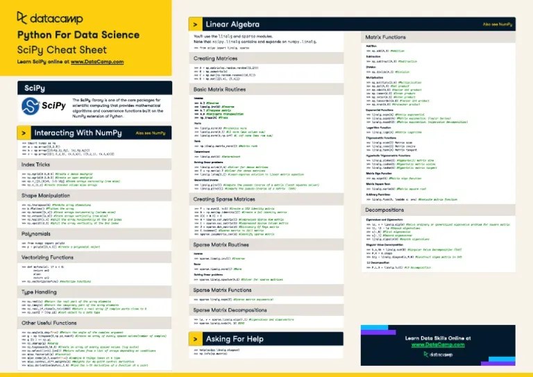 Scipy Cheat Sheet Python For Data Science: Linear Algebra | PDF ...