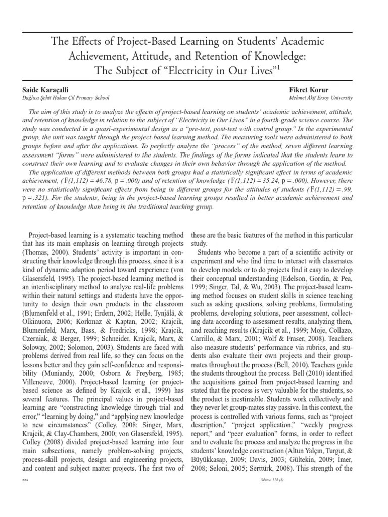 Project Based Learning Article | PDF | Project Based Learning | Factor ...
