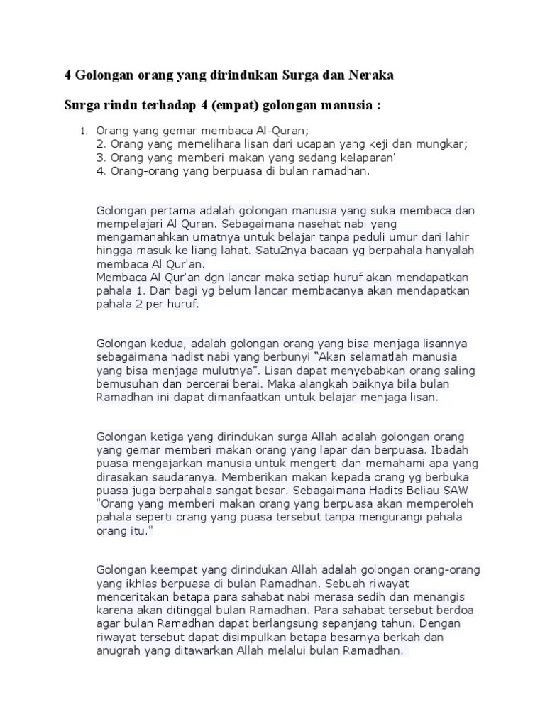 4 Golongan Orang Yang Dirindukan Surga Dan Neraka | PDF