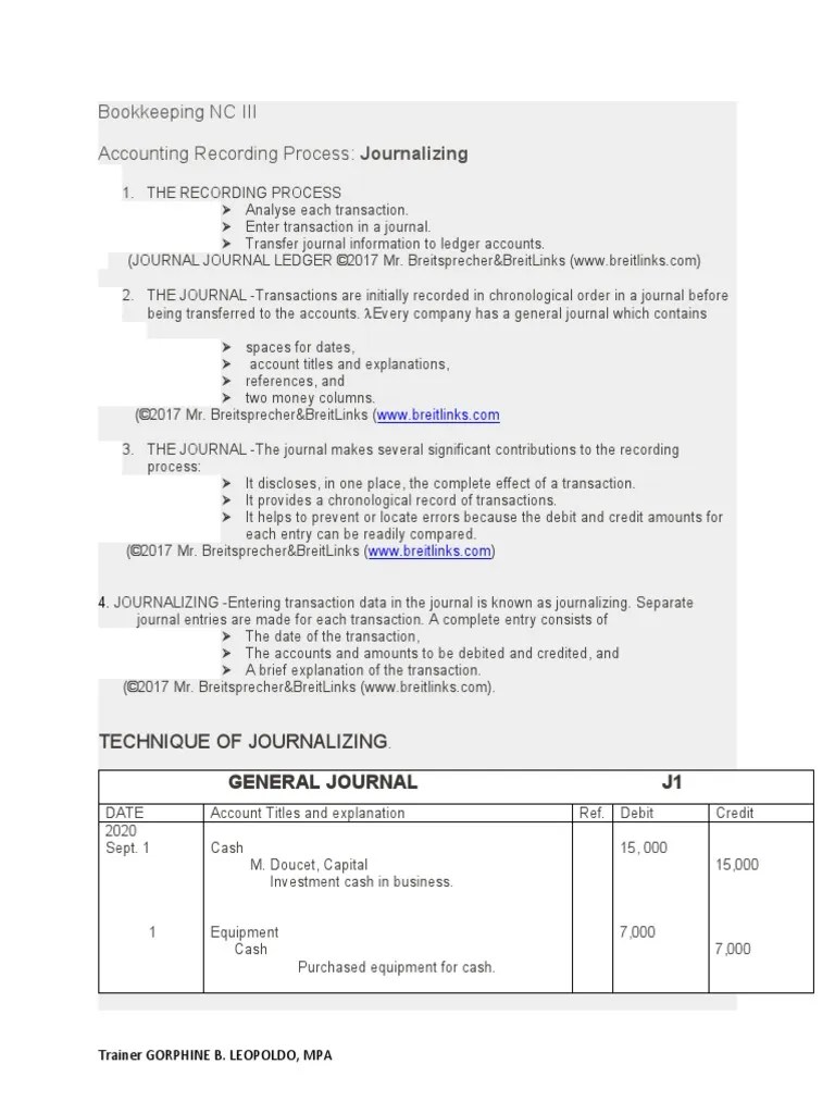 Bookkeeping NC III Accounting Recording Process: Journalizing | PDF | Debits And Credits ...