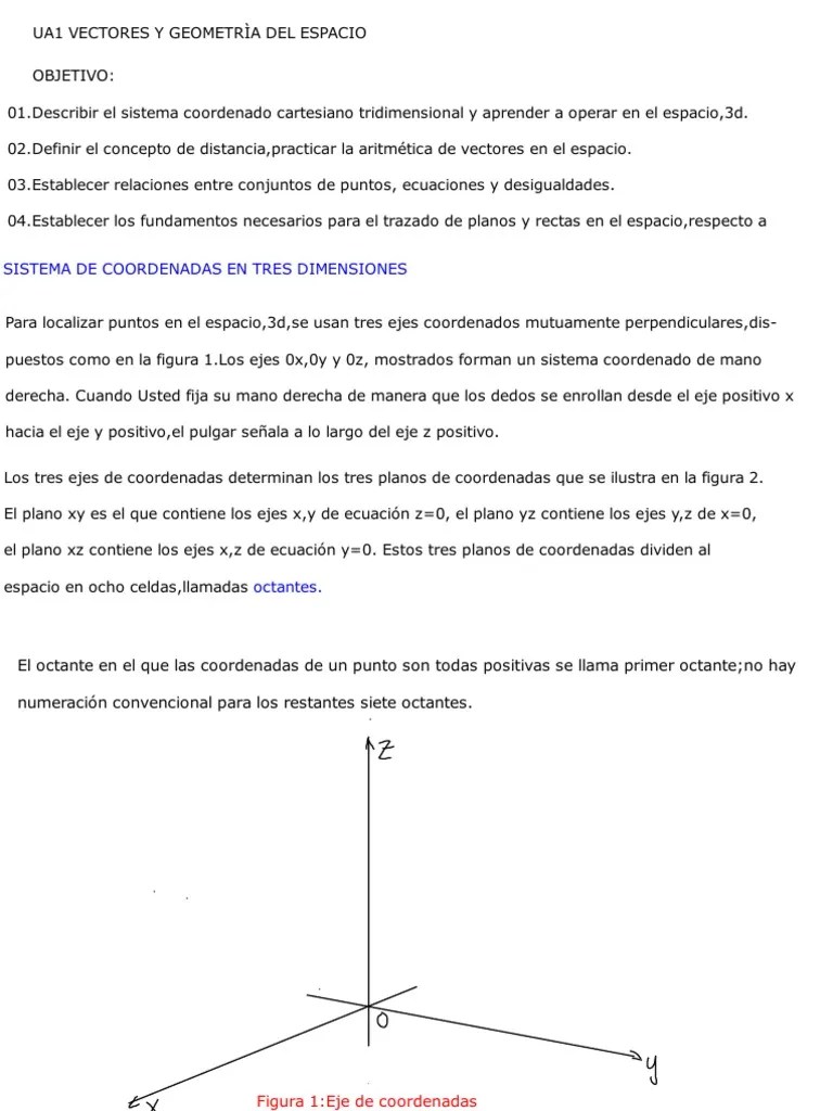 UA1VECTORES Y GEOMETRÍA DEL ESPACIO (Parte 1) | PDF | Vector Euclidiano | Sistema De Coordenadas ...