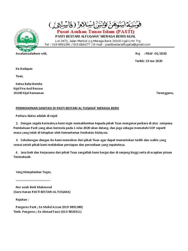 Contoh surat rasmi kepada kerajaan, contoh surat rasmi kepada pensyarah, surat rasmi kepada lhdn, surat rasmi kepada sesiapa yang berkenaan, . Surat Memohon Sanitasi Bomba Pdf