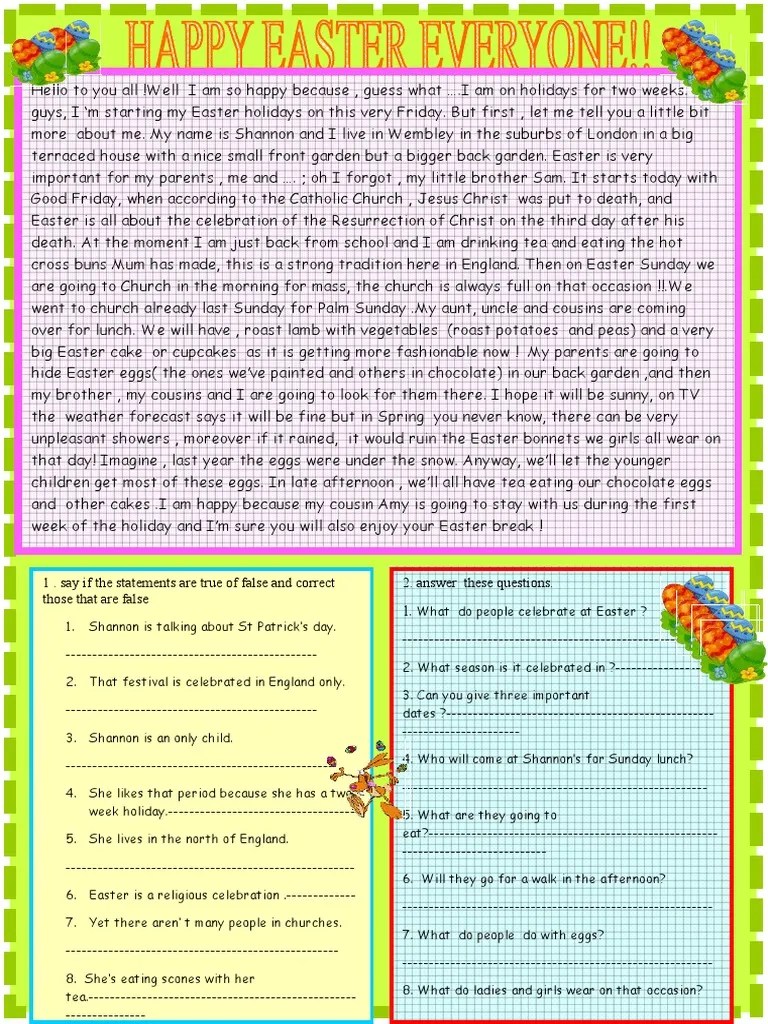 Happy Easter Reading Comprehension | PDF | Easter | Easter Egg
