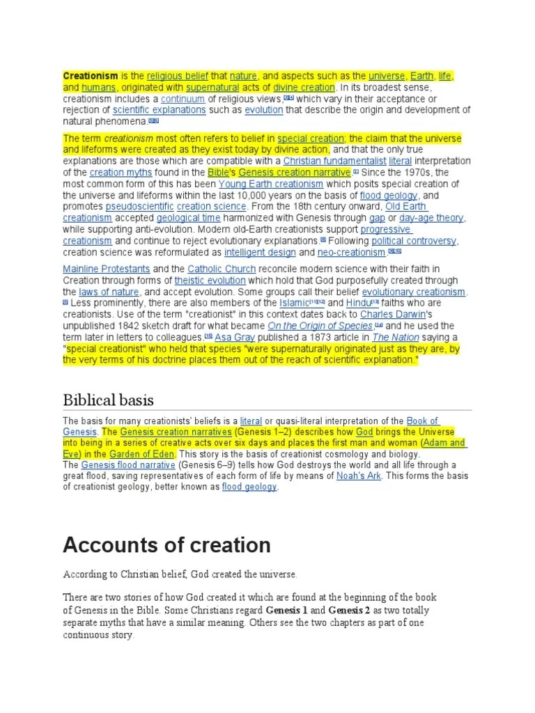 Accounts Of Creation: Biblical Basis | PDF | Creationism | Genesis ...