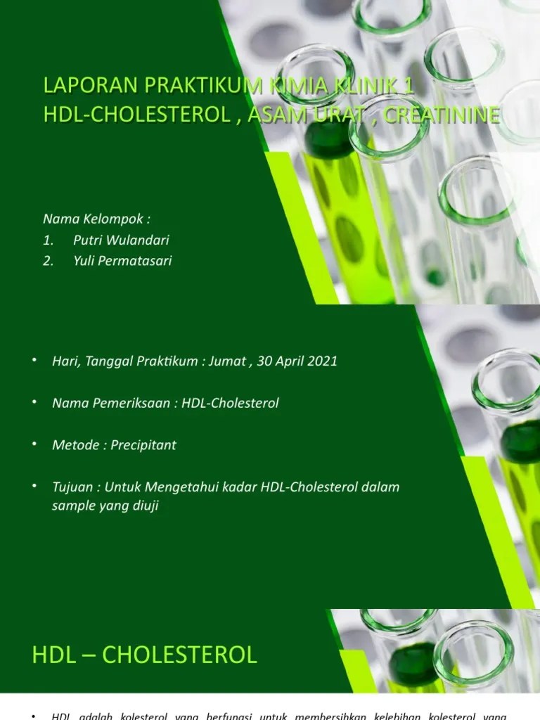 Laporan Praktikum Kimia Klinik HDL Cholesterol, Creatinin, Asam Urat | PDF