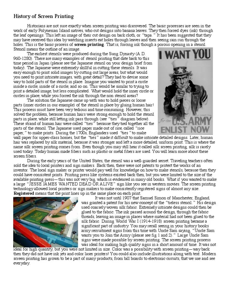 History Of Screen Printing | PDF | Textiles | Silk
