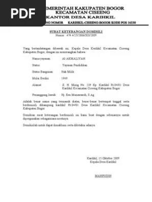 Contoh Surat Keterangan Domisili Anisasi Dari Kepala Desa Nusagates 