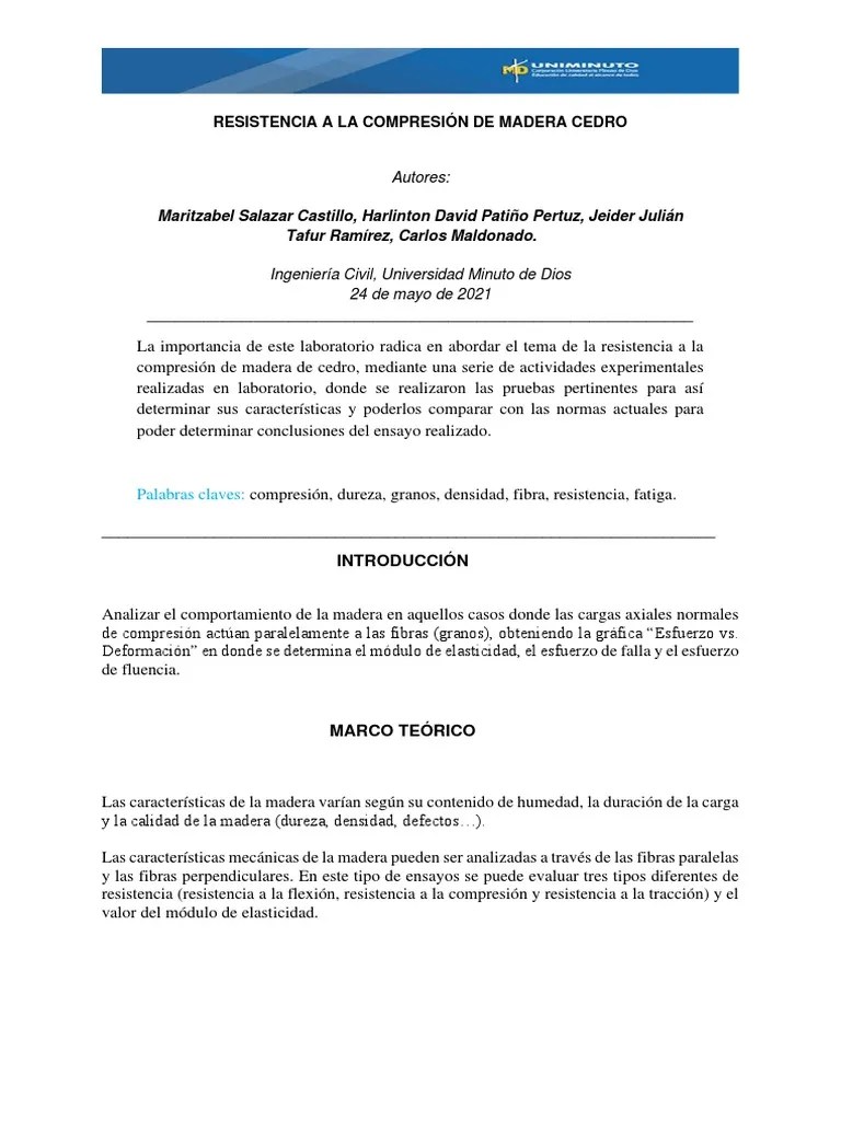 Ensayo Resistencia A La Compresión De Madera | PDF | Madera | Resistencia De Materiales