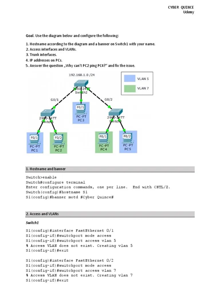 Goal. Use The Diagram Below And Configure The Following:: Switch1 | PDF ...