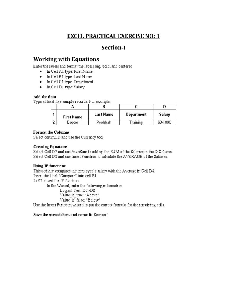 Excel Practical Exercise | PDF | Spreadsheet | Microsoft Excel