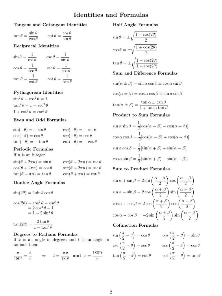 Math Resources Trigonometric Formulas | PDF | Trigonometric Functions | Sine