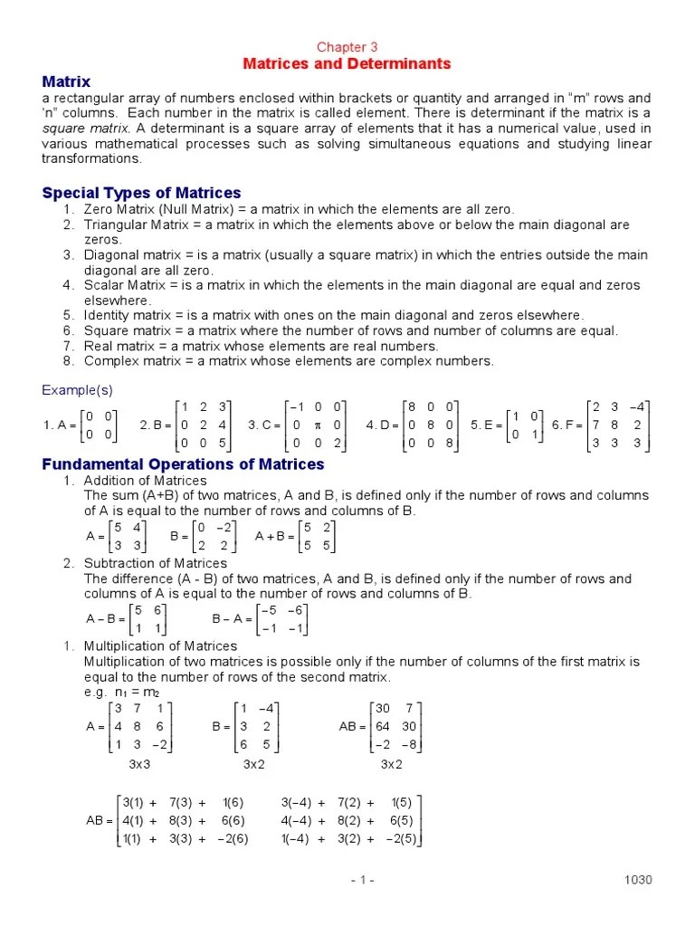 Matrices And Determinants | PDF | Matrix (Mathematics) | Determinant