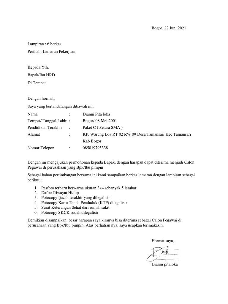 Contoh-Surat-Lamaran Kerja Dita | PDF