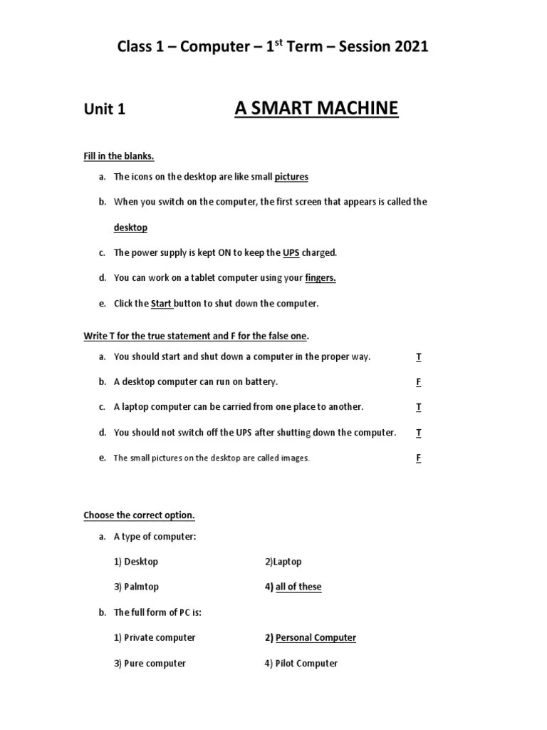 Computer - Class 1 - 1st Term | PDF | Computers