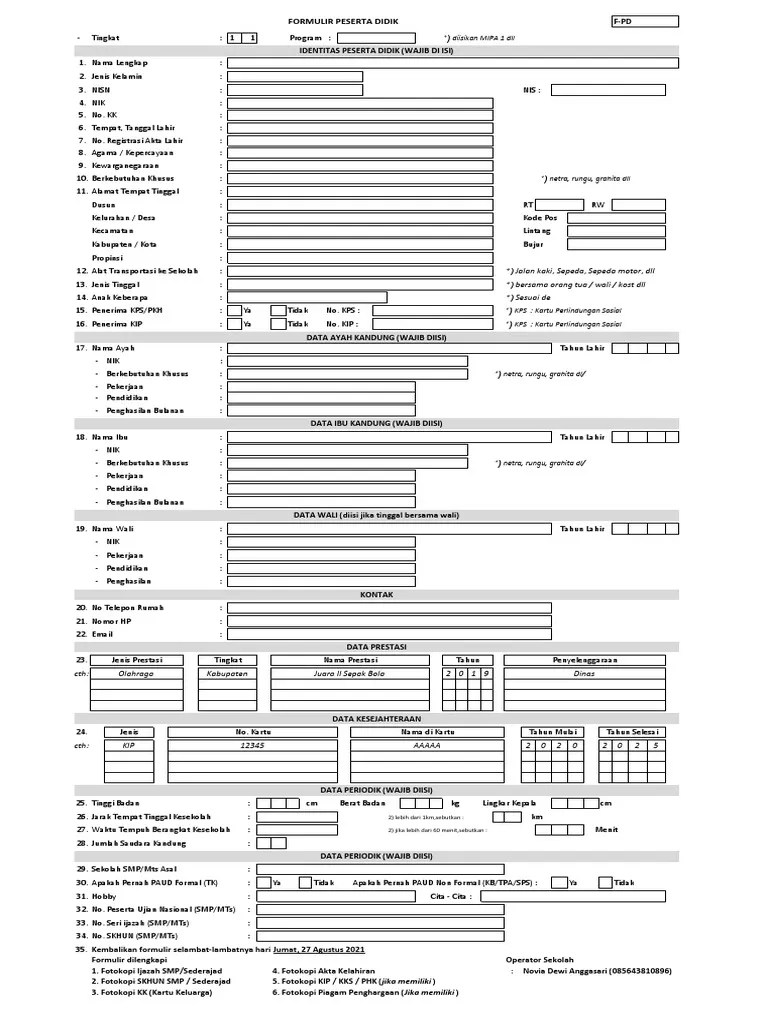 Formulir Peserta Didik | PDF