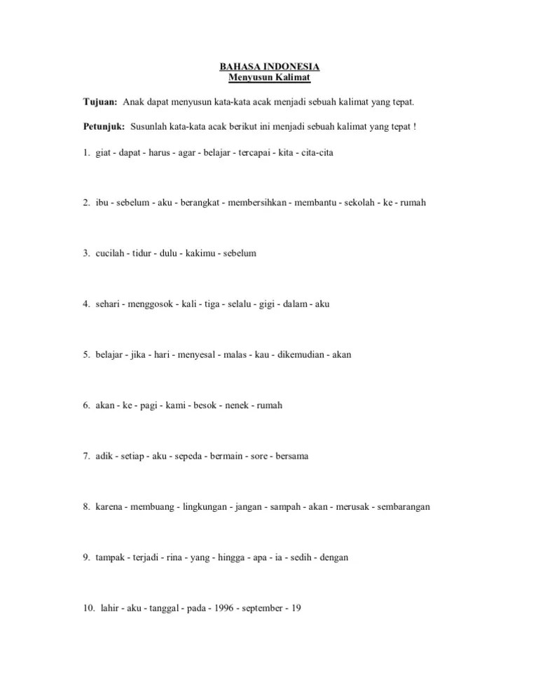 Contoh Soal Menyusun Kalimat Acak Bahasa Inggris Sd Cara Golden