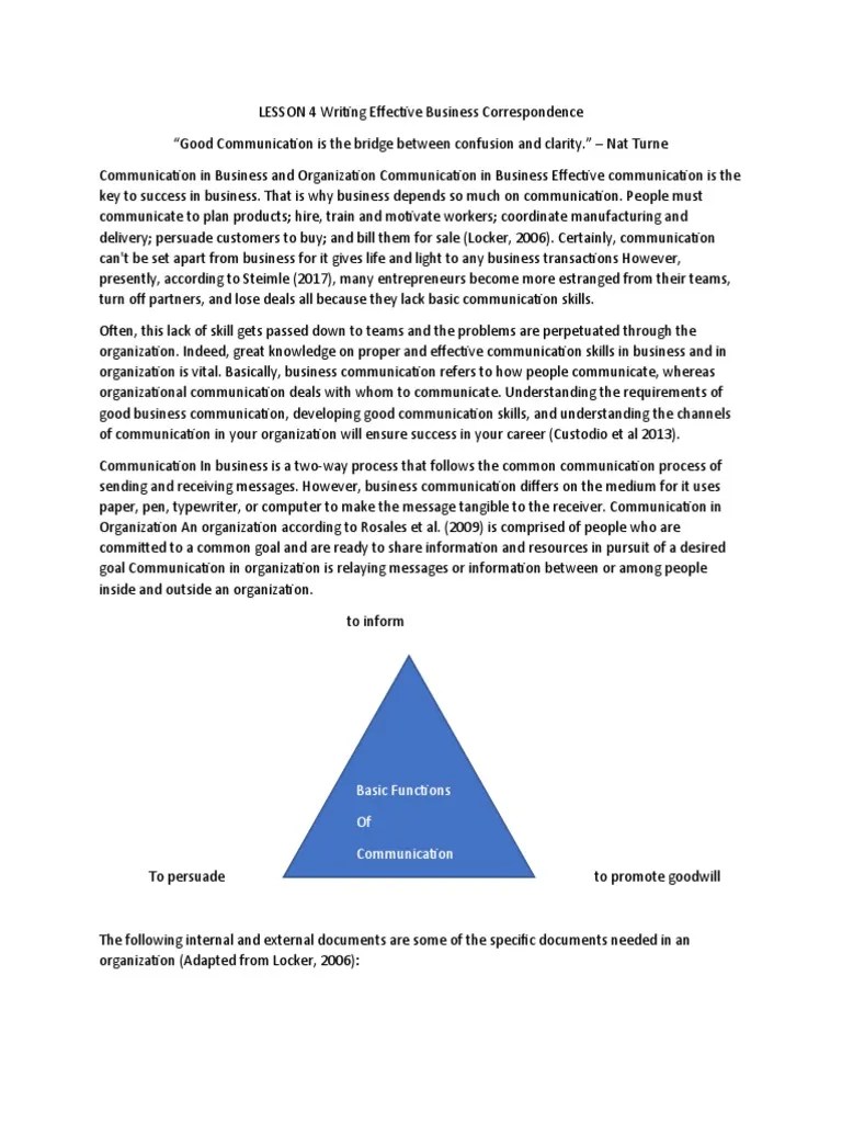 LESSON 3 Writing Effective Business Correspondence | PDF | Communication | Goal