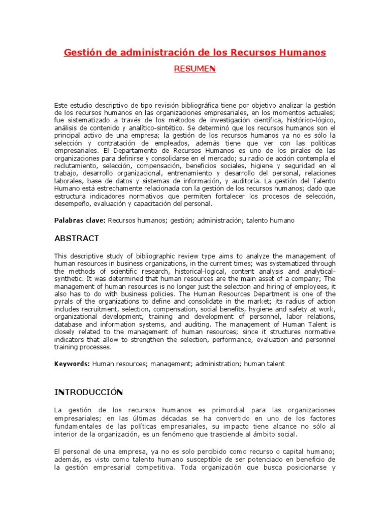 Gestión De Administración De Los Recursos Humanos | Descargar Gratis PDF | Gestión De Recursos ...