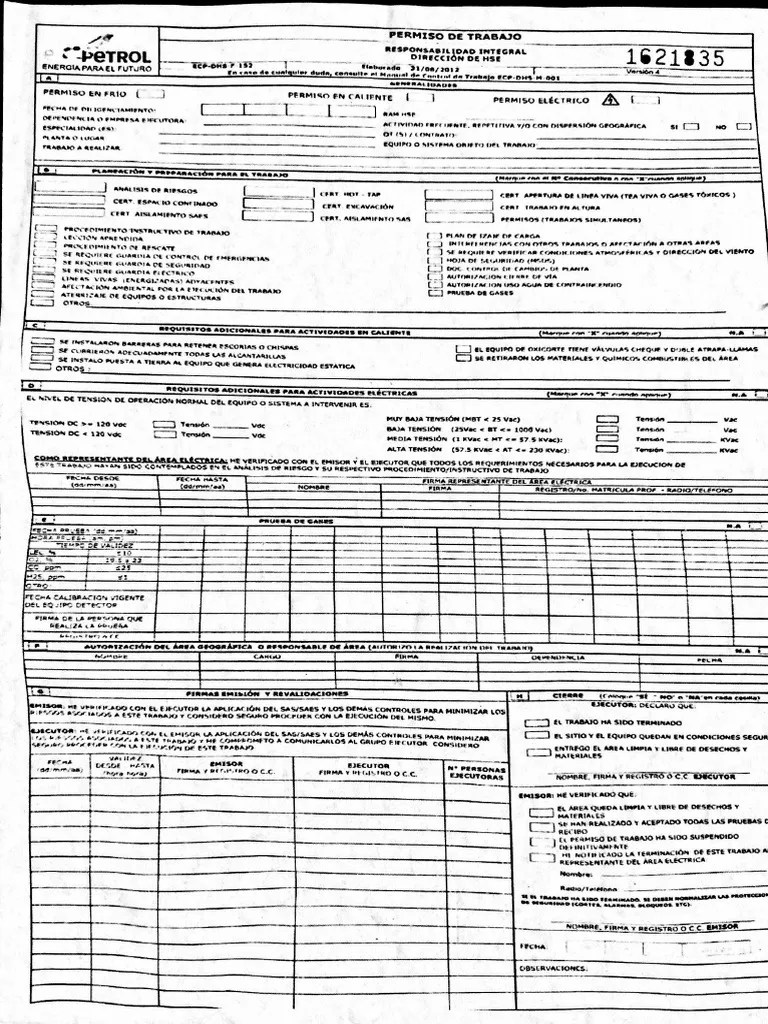 Permiso De Trabajo - Ecopetrol | PDF