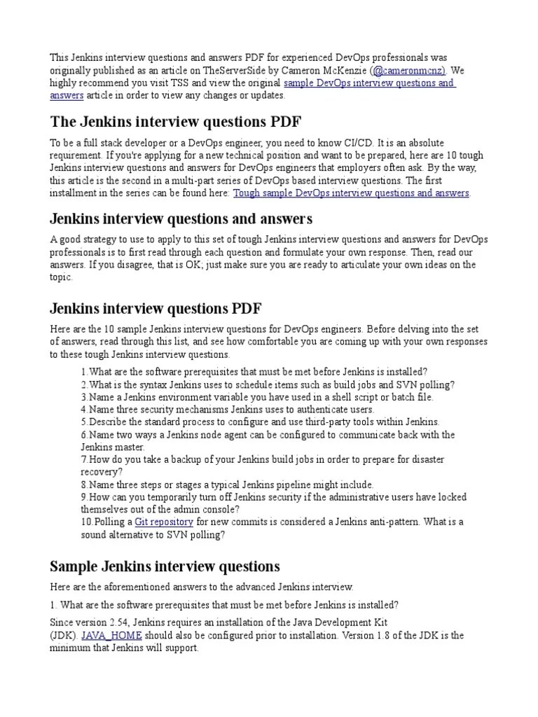Jenkins Interview Questions And Answers For Experienced PDF | Download ...