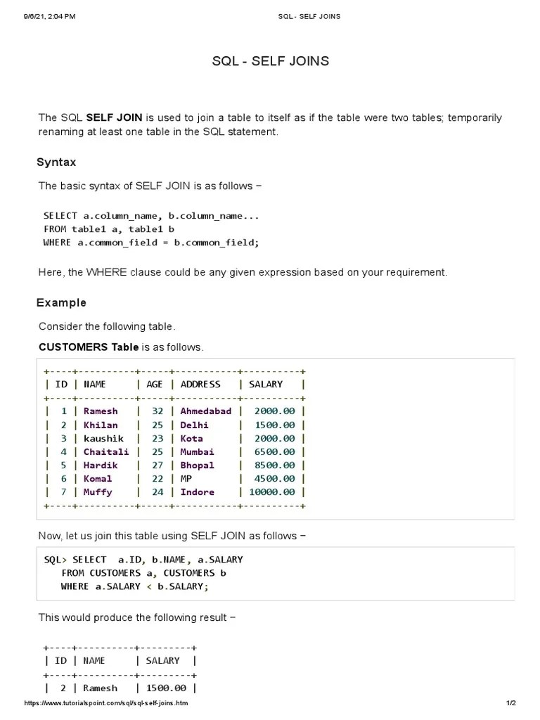 SQL - Self Joins | PDF | Data Management | Data