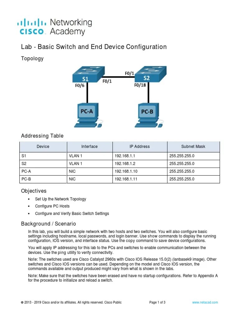 2.9.2 Lab - Basic Switch And End Device Configuration | PDF | Computer ...