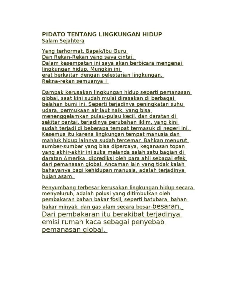 Pidato Tentang Kerusakan Lingkungan – Tulisan