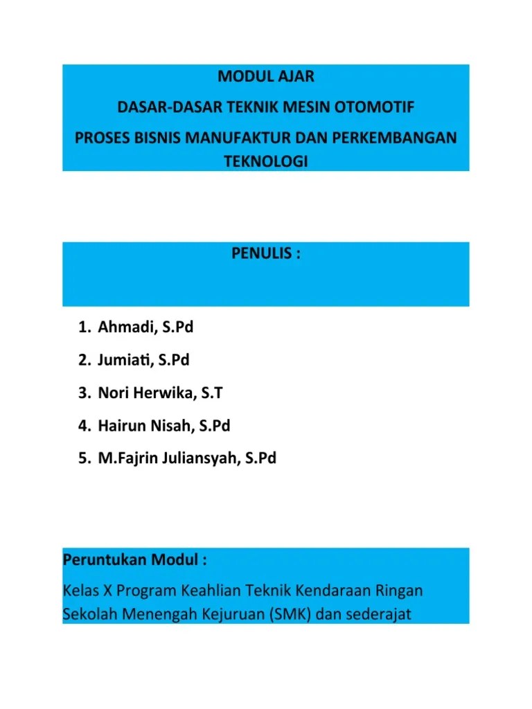 MODUL AJAR DASAR-DASAR TEKNIK MESIN OTOMOTIF | PDF