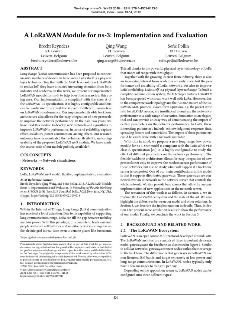 A LoRaWAN Module For Ns-3 | PDF | Computer Network | Network Architecture