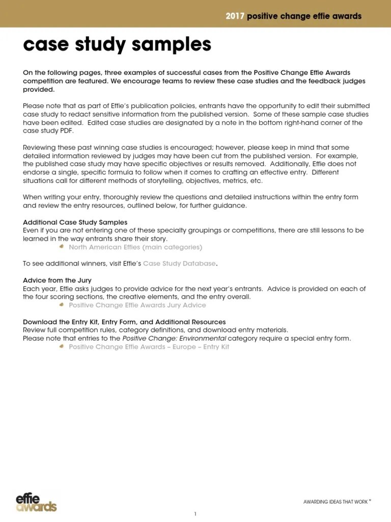 Case Study Samples: Positive Change Effie Awards | PDF | Sanitization (Classified Information ...