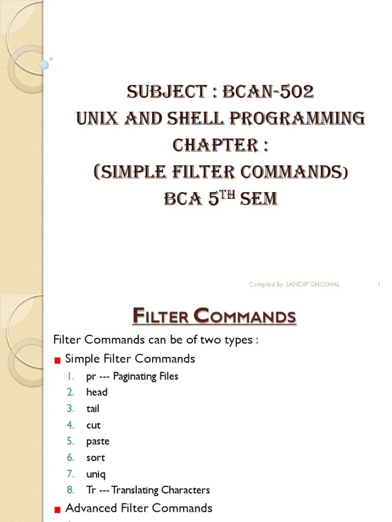 Subject: Bcan-502 Unix And Shell Programming (Simple Filter Commands ...