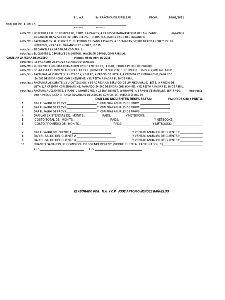 2A PRACTICA DE ASPEL SAE Completa | PDF