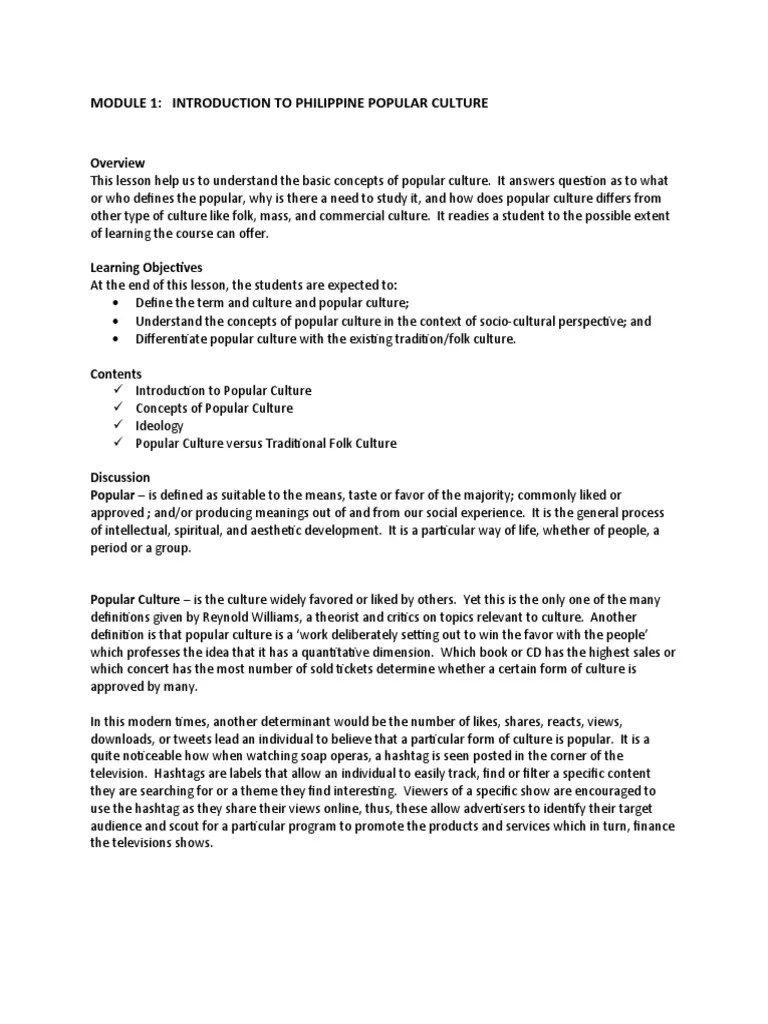 Philippine Popular Culture | Download Free PDF | Popular Culture | Ideologies