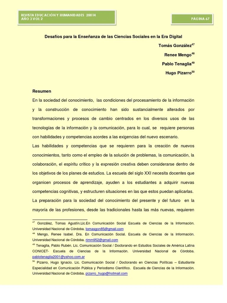 Desafíos Para La Enseñanza De Las Ciencias Sociales En La Era Digital ...