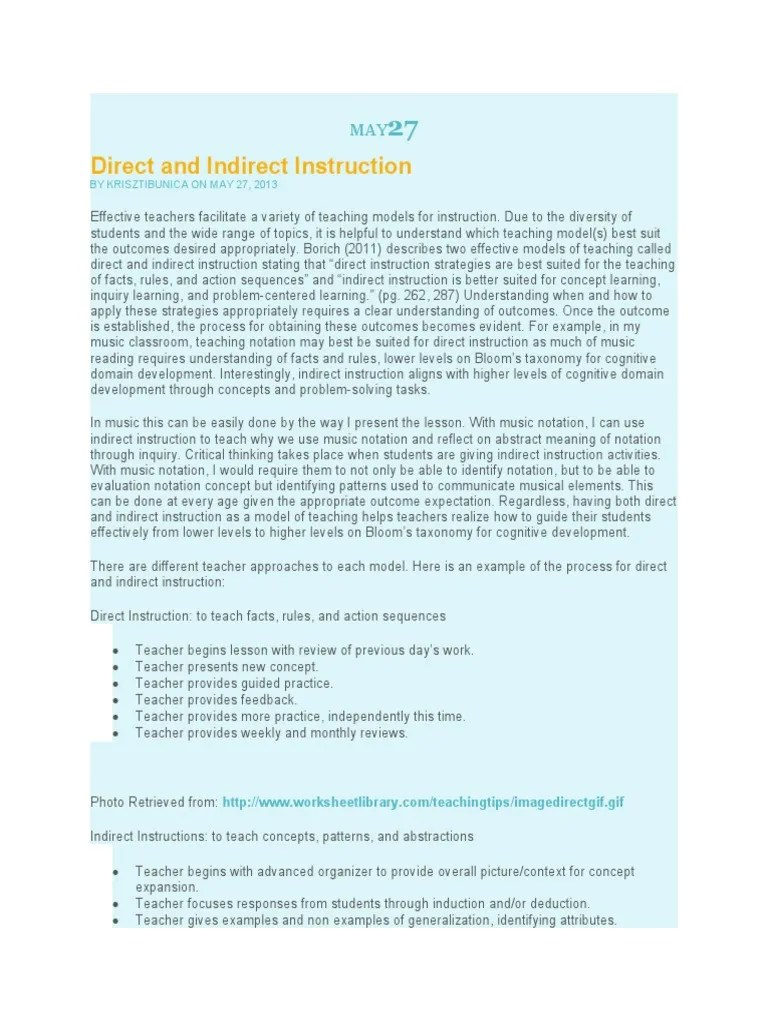 Direct Vs Indirect Instruction | PDF | Teachers | Learning
