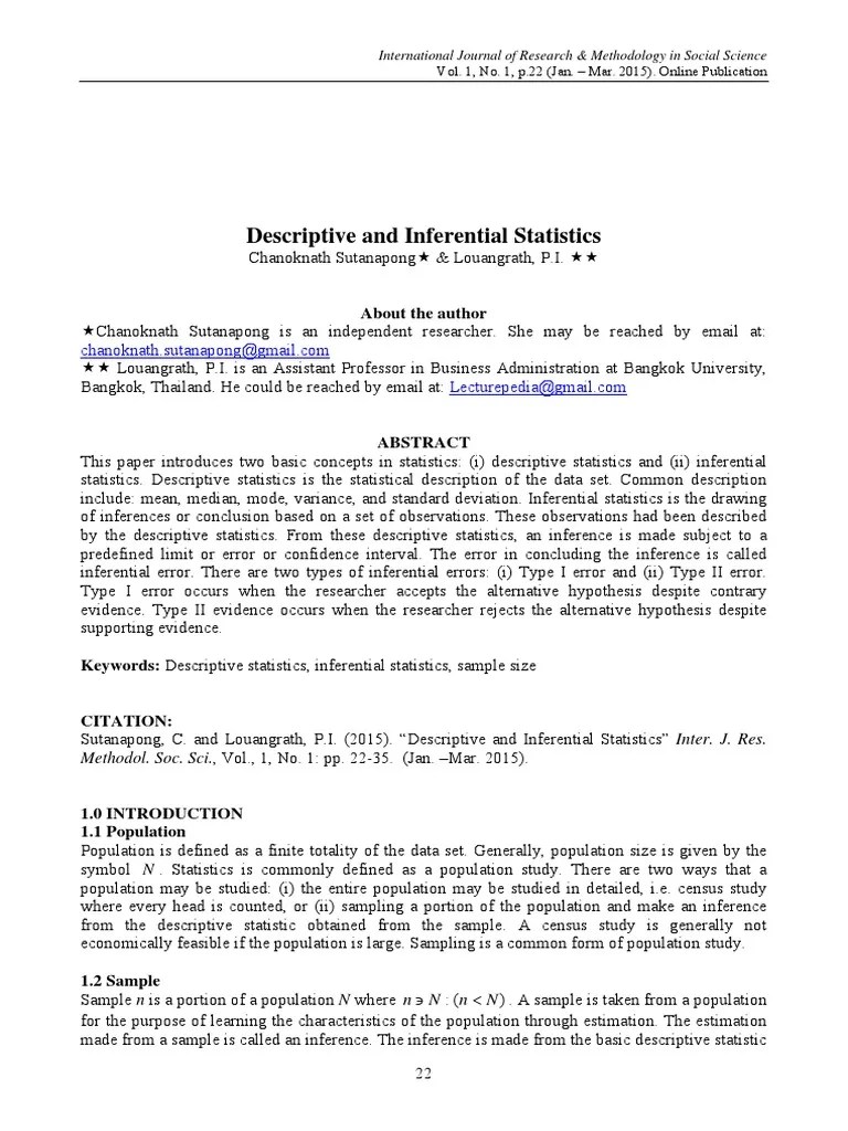 Descriptive And Inferential Statistics, VOL 1, NO 1 | Download Free PDF ...