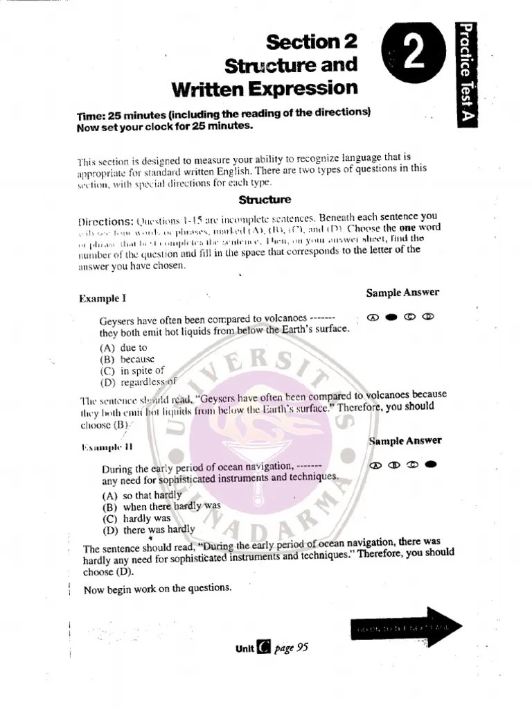 Doc Soal Tes Toefl Dan Pembahasan Jawaban Structure And Written Expression Model Test 2 Linda Claudia Academia Edu 