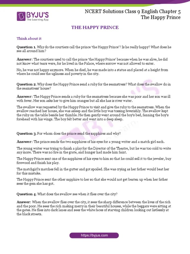 NCERT Solutions Class 9 English Supplementary Chapter 5 The Happy ...