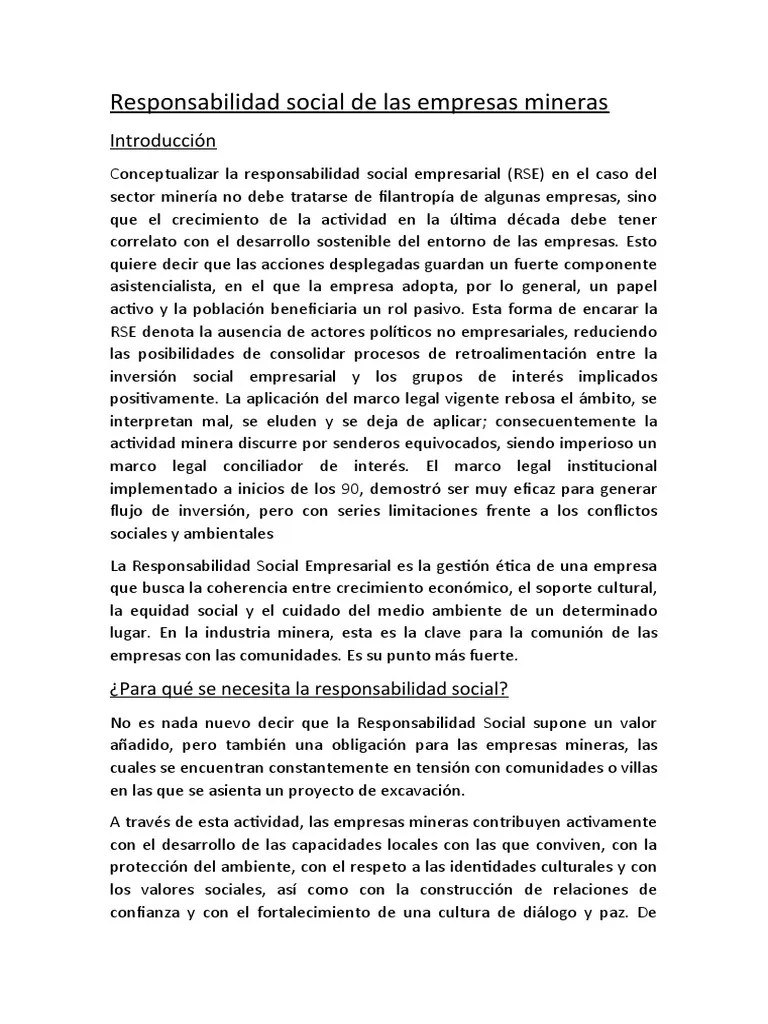 Responsabilidad Social De Las Empresas Mineras | PDF | Responsabilidad ...