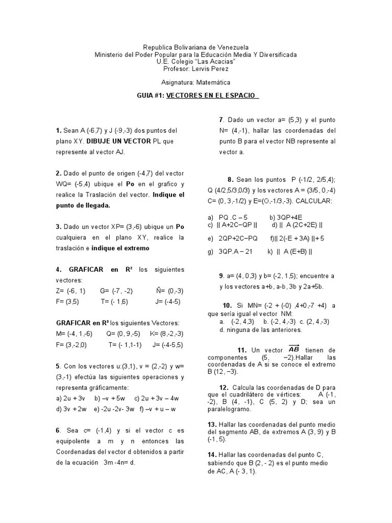Guia (Vectores) | PDF | Vector Euclidiano | Cálculo