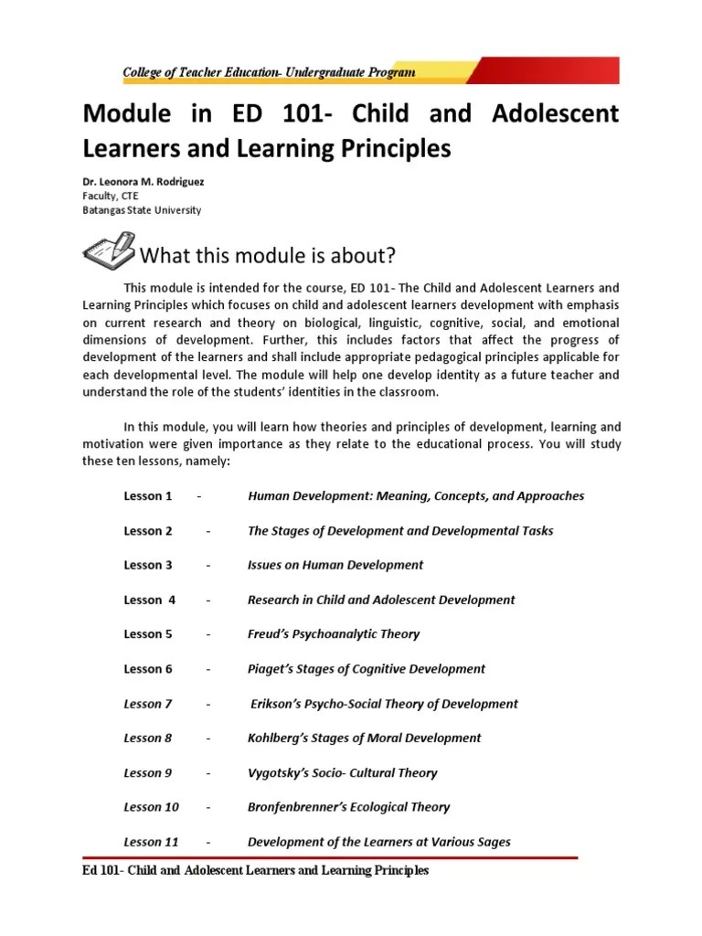 Module In ED 101-Child And Adolescent Learners And Learning Principles ...