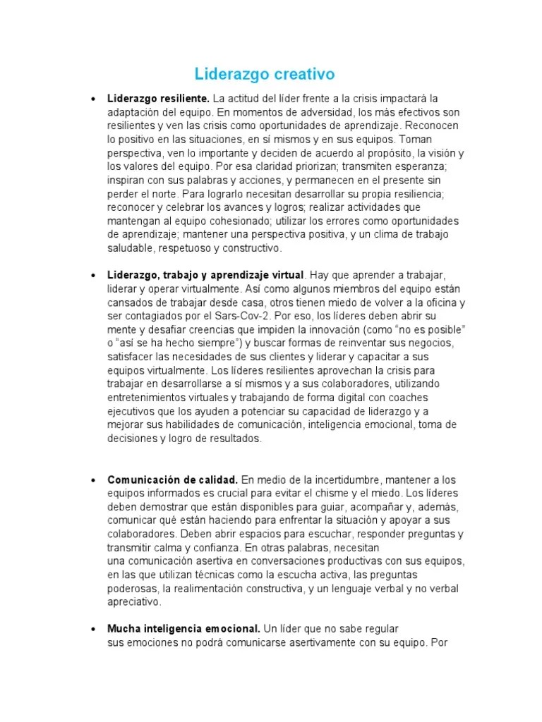 Liderazgo Creativo | PDF | Las Emociones | Liderazgo