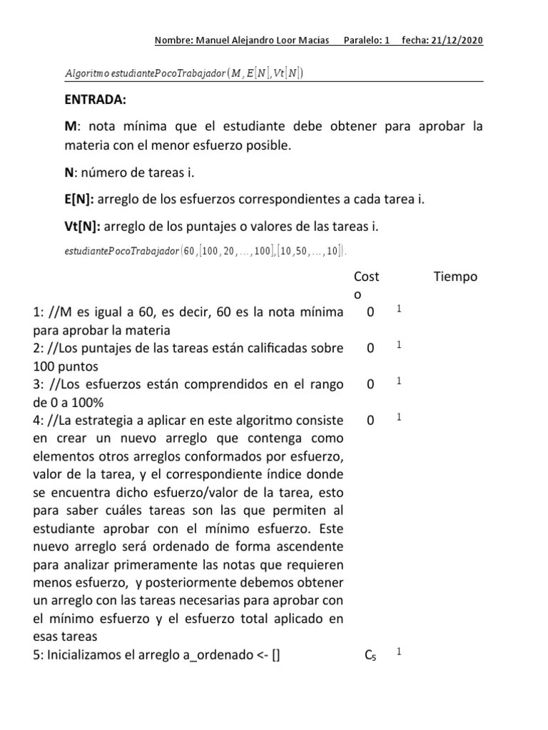 Algoritmo EstudiantePocoTrabajador | PDF | Matemáticas Aplicadas | Algoritmos Y Estructuras De Datos