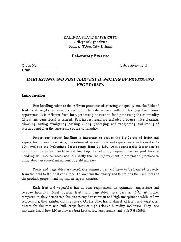 Exercise No. 2 Postharvest Handling & Postharvest Of Fruit | PDF ...
